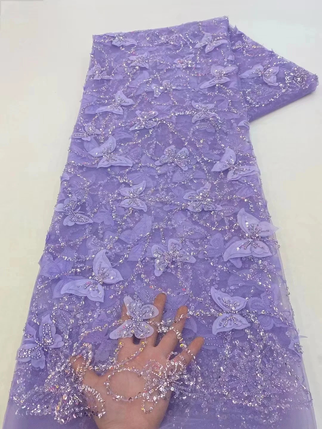 

Purple 2023 African Lace Fabric Sequins Dress Materials African Laces Fabrics Embroidery For Wedding Party Dress Sewing