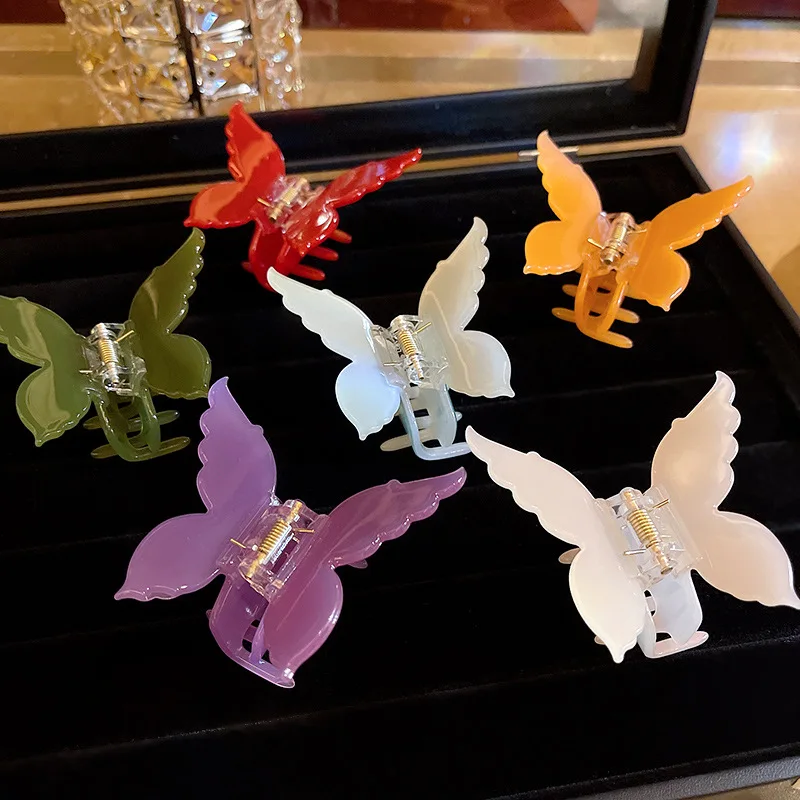 

Модные Красочные заколки для волос с бабочкой для женщин, женские Большие Акриловые зажимы для волос с имитацией бабочки и акулы, аксессуар...