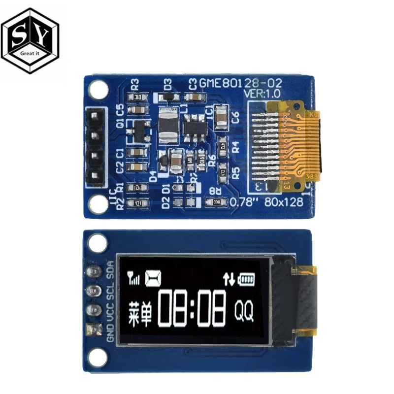 

0.78 inch OLED Display LCD Screen Module 0.78" White Color Resolution 128*80 SPI Interface SH1107 driver 128X80 for arduino