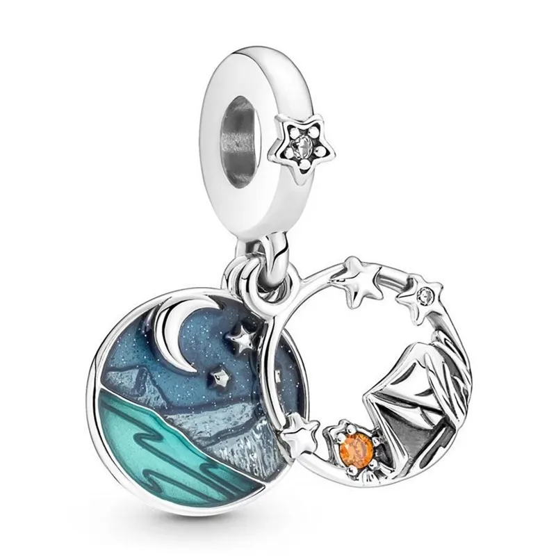 

Authentic 925 Sterling Silver Moments Camping Night Sky Double Dangle Charm Bead Fit Pandora Bracelet & Necklace Jewelry