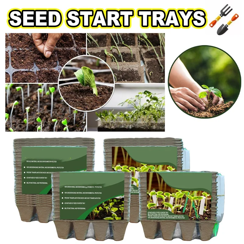 

24 Packs Biodegradable Seed Starter Tray, 12 Cells Seed Starter Pots, Organic Peat Pots Kits, Seedling Starter Pots