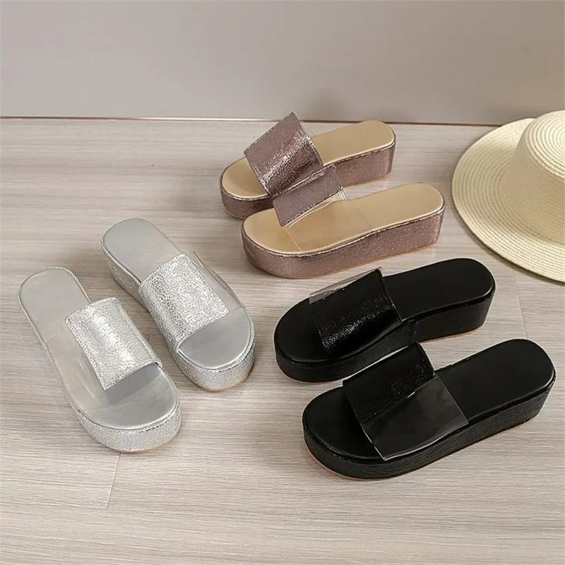 Waterproof Platform High Heel PVC Spring Summer New Women Outdoor Beach Sandals Color Printing Non-slip Durable Slippers Ladies