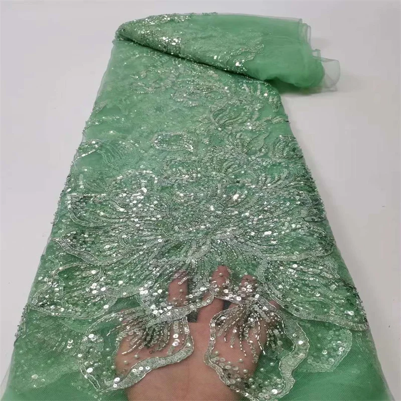 

Fashion African Lace Fabric 5 Yards High Quality Embroidery French Tulle Lace Sequins Nigerian Party Lace Material H2317