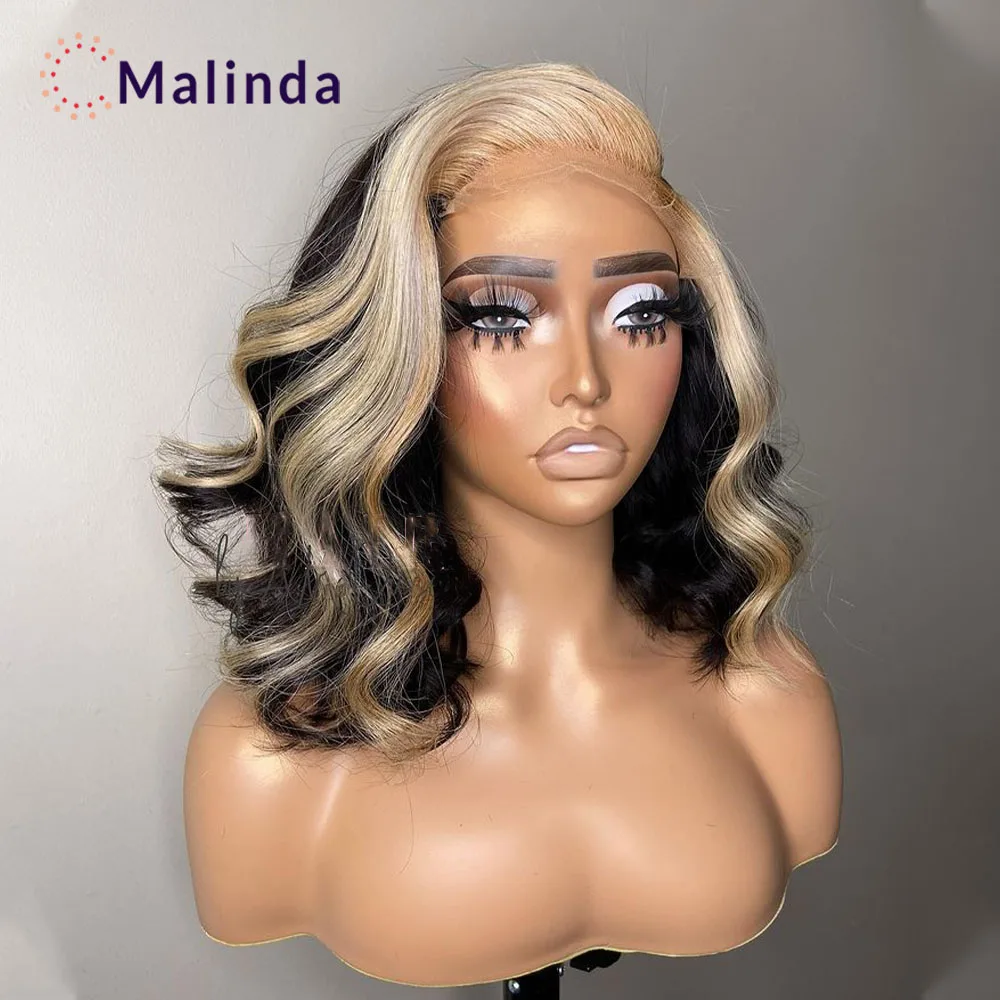 

13x4 Ombre Blonde Body Wave Transparent Lace Front Wig Highlight Brazilian 613 Honey Blonde Lace Frontal Human Hair Wigs