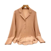 blouse women elegant style 100 silk notched collar long sleeves ladies plus sizes solid 2 colors straight shirt new fashion