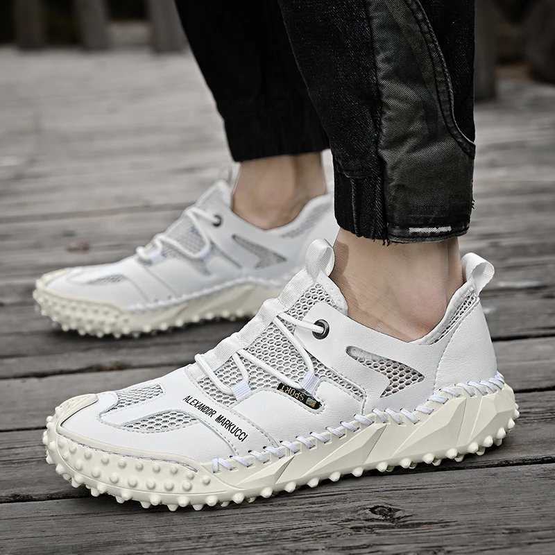 Summer Breathable Men's Golf Shoes Men's Outdoor Non-slip Golf Shoes White Mesh Golf Training Shoes Men's Comfortable Golf Shoes