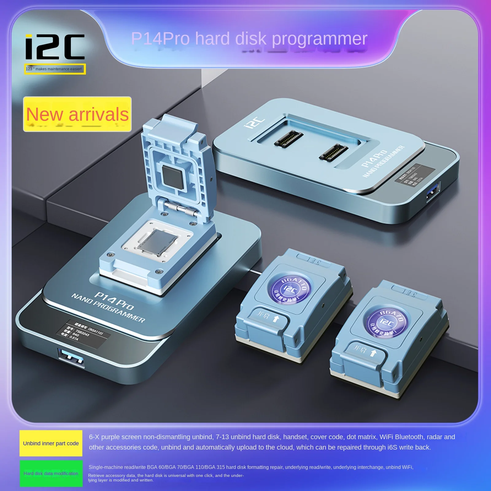 I2C P14Pro Hard Disk Repair Device BGA70-BGA110 Programmer for Phone 5-13 Series SYSCFG Data Modification & Write Tool