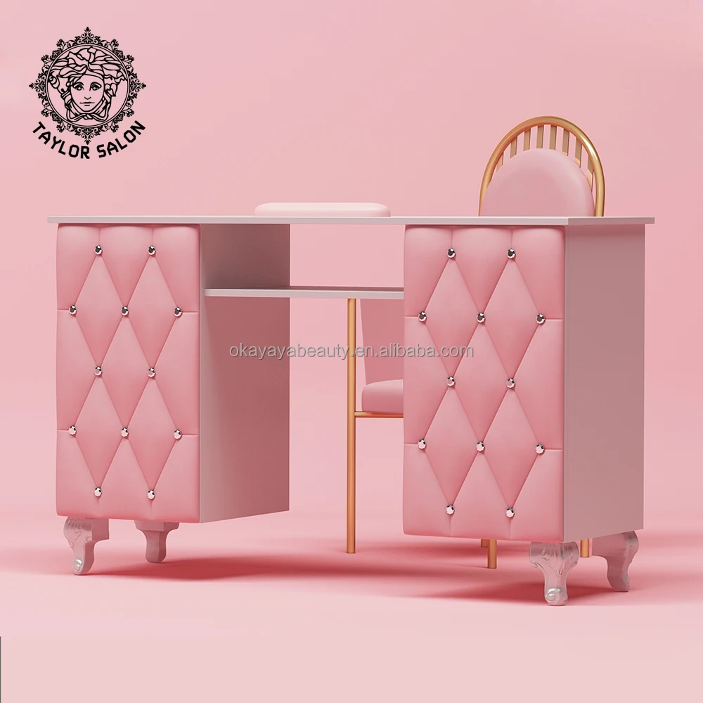 

Nails salon furniture pink nail desk leather manicure bar station portable nail manicure table