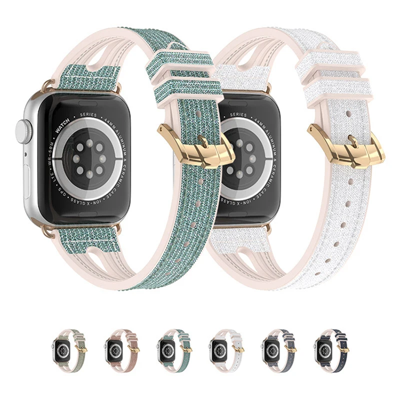 Bling Thin Strap for Apple Watch Band 45mm 44mm 41mm 40mm 38mm correa women Silicone Bracelet for iWatch Series 8 7 SE 6 5 Belt