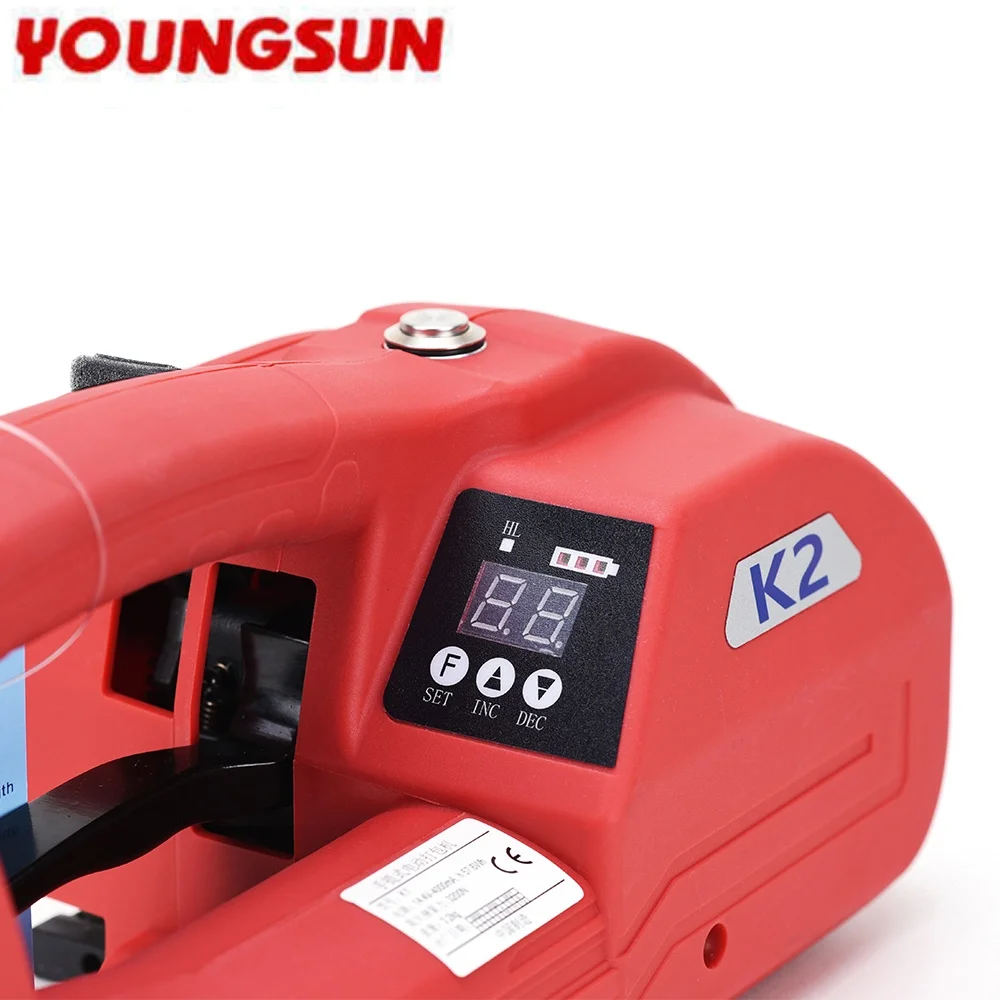 Портативный полуавтоматический стреппинг-инструмент Young Sun K2 с батарейным питанием для картонных коробок, деревянных поддонов, ПППЭТ лент 13-16 мм, натяжитель для упаковки (art.: 3920db9042ff5) - 3920db9042ff5