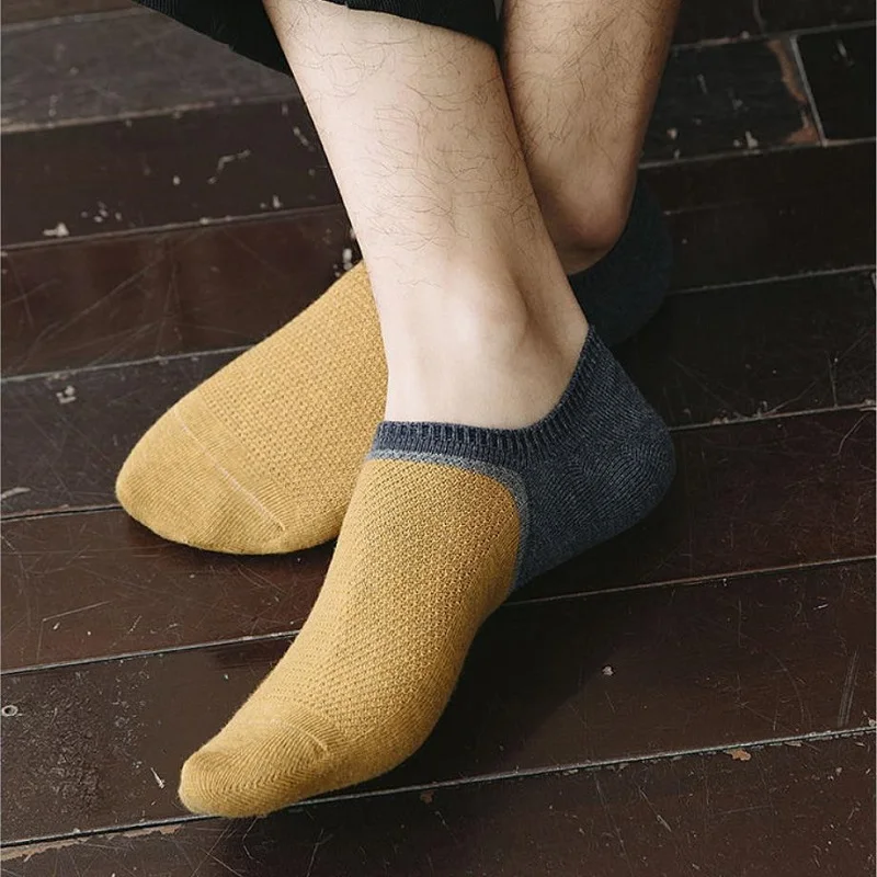 5 Pairs/lot New Men Ankle Socks Patchwork Mesh Breathable Sports Low-Cut Boat Socks Casual Male Street Style Cotton Short Socks