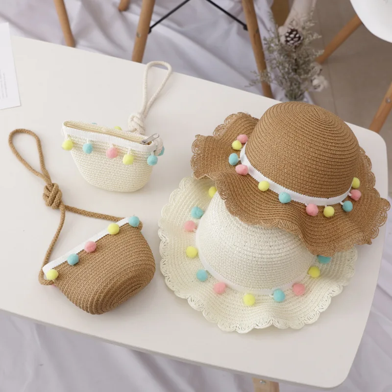 

2PCS Kids Girls Summer Fashion Children Sunscreen Sun Hat Straw Hat Bag for Girls Cool Hat Girl Cute Breathable BabyAccessories