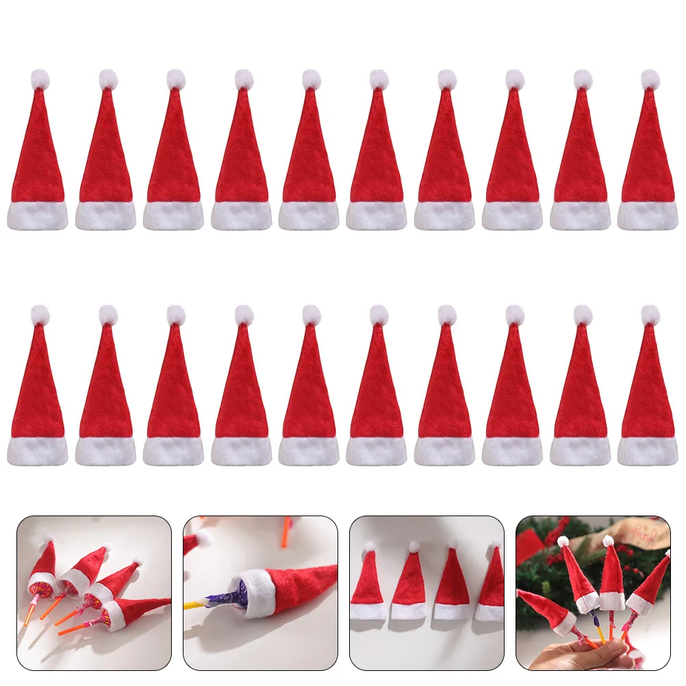 

20 Pcs Mini Decor Bottle Cap Christmas Centerpieces Hat Xmas Supplies Santa Hats Fabric Lollipop Decorations Candy Cover