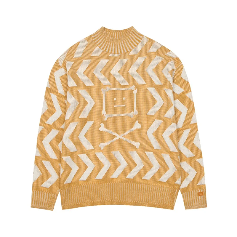 

2023 Acne Studios Autumn and Winter New Chessboard Sweater Top Smiley Loose Knitwear Pullover Girl