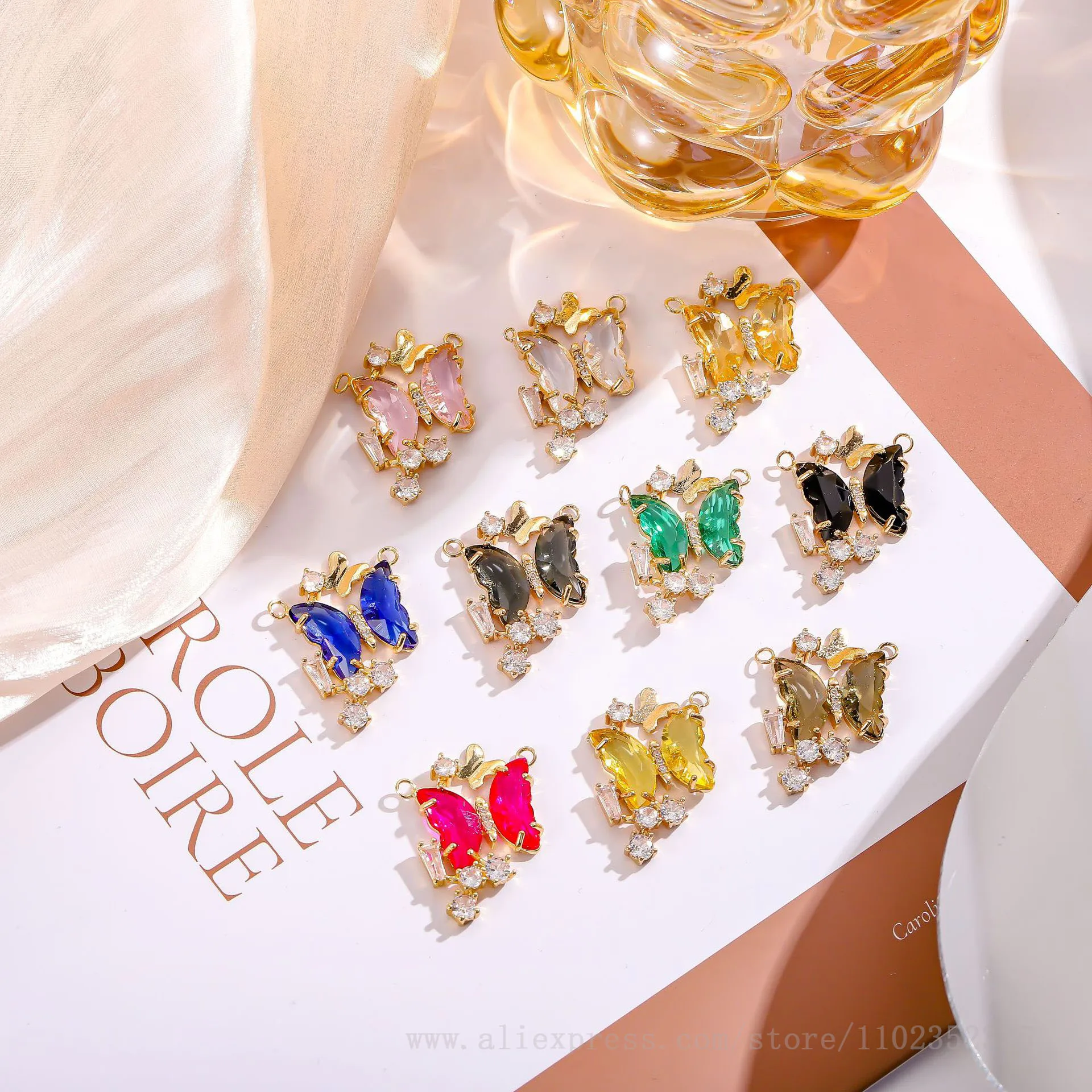 10 шт./упаковка двойные подвески в виде бабочки