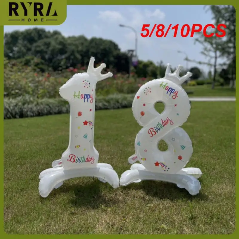 

5/8/10PCS Mini White Standing Crown Party Decor Reusable Anniversary Balloon Aluminum Film Digital Balloons Balloon Decor