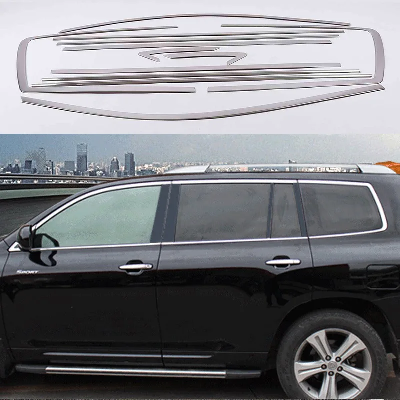 Отделка окна автомобиля из нержавеющей стали, украшение для toyota highlander 2007 2008 2009 2010 2011 2012 xu40, Аксессуары для автомобилей