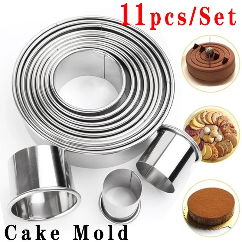 

11pcs/set Stainless Steel Round Cookie Biscuit Cutters Circle Pastry Cutters Metal Baking Circle Ring Molds for Kitchen DIY Mold