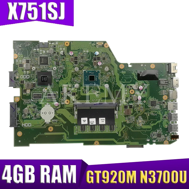 

AKEMY X751SJ original mainboard for ASUS X751S X751SJ X751SV A751S K751S with GT920M N3700U 4GB RAM Laptop motherboard