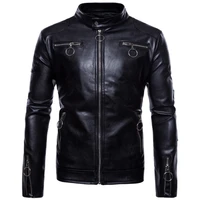 europe and america simple wind motorcycle mens leather fashionable city coat business casual stand collar zipper mens jacket