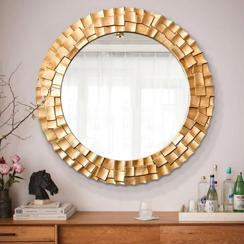 

Золотые декоративные настенные зеркала для ванной комнаты, макияж, Круглые Искусственные душевые дизайнерские элементы, украшение для дом...