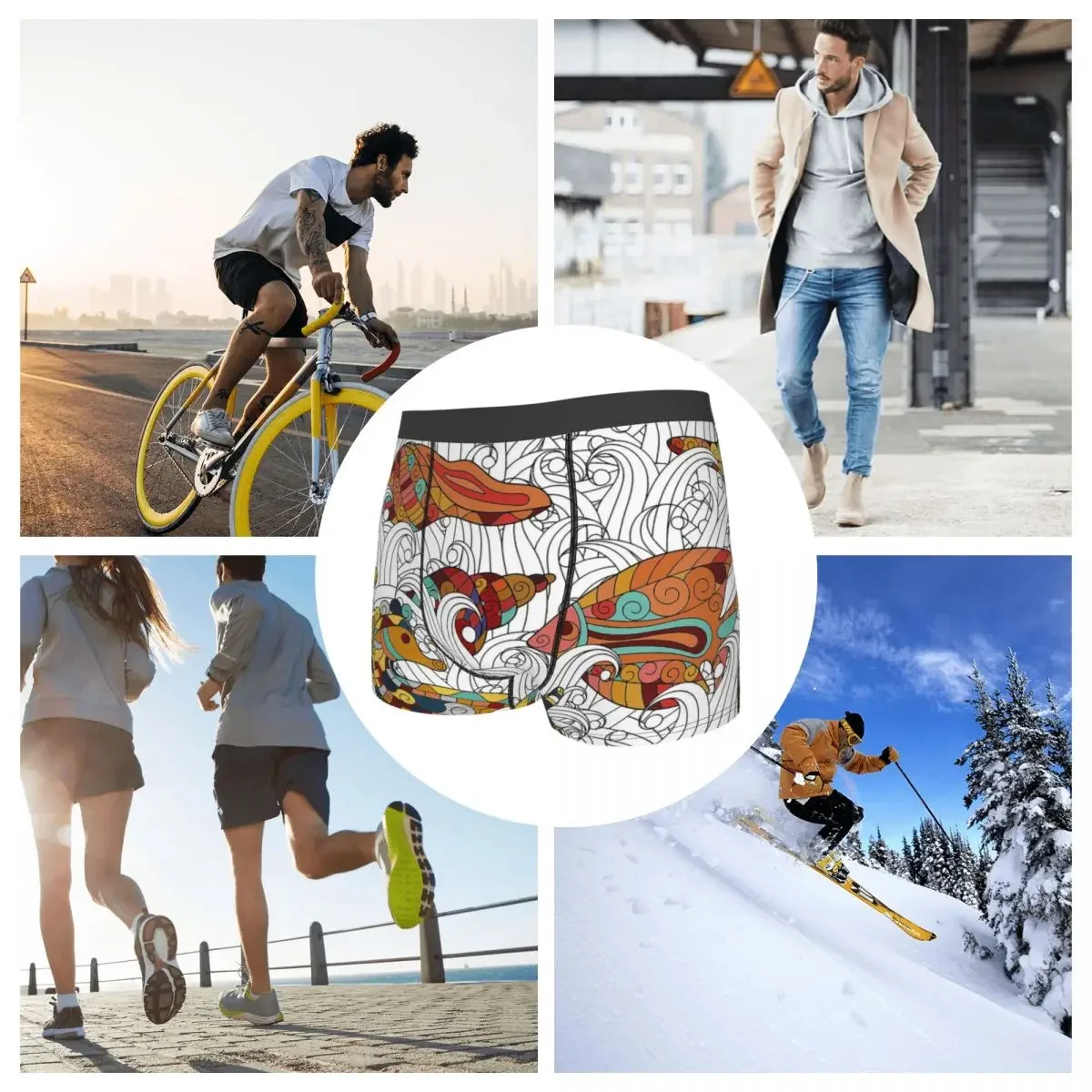 Трусы-боксеры рыбные животные из моря мягкие свободные и счастливые дышащие