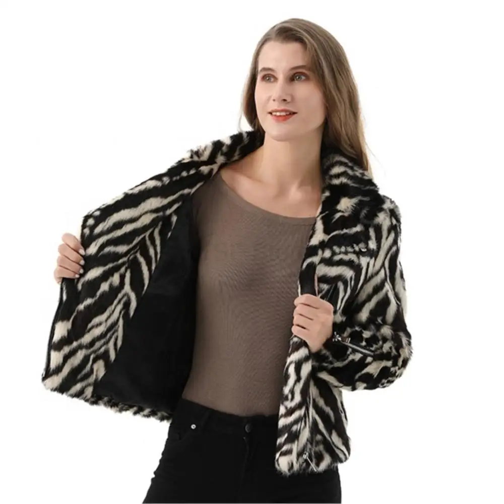 Women Winter Real Fur Long Sleeve Jacket Front And Cuff Zipper Closure Coat Leisure Thermal Pocket Elegant women's Clothing