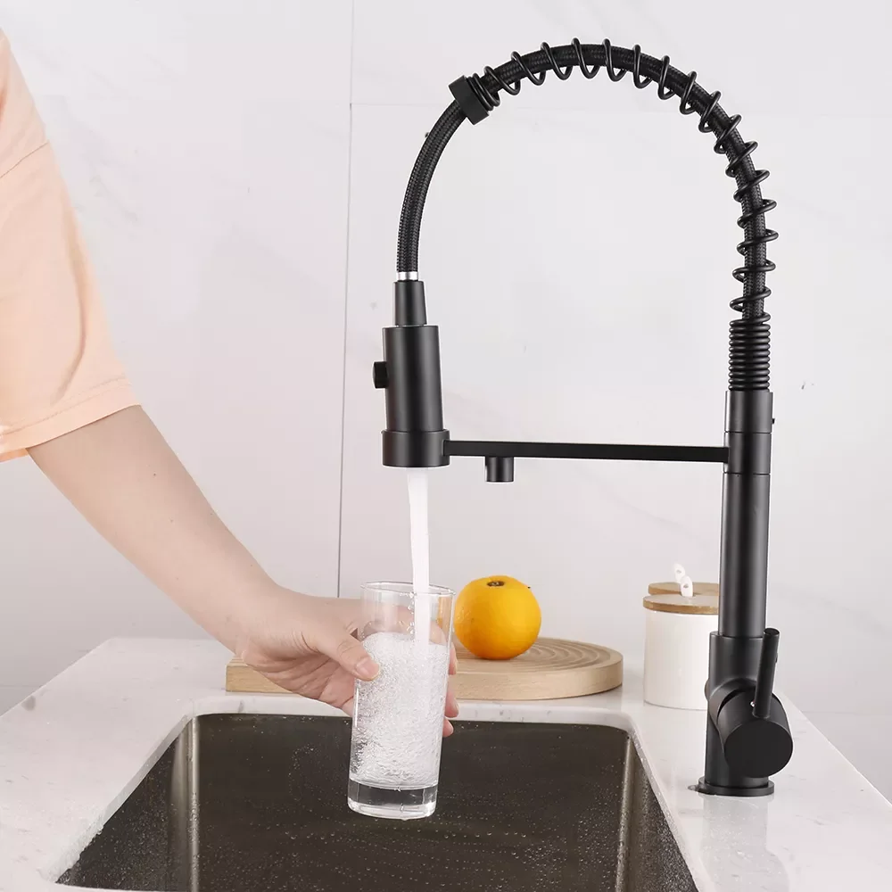 

Water Purification Kitchen Faucet Black Hot and Cold Rotating Pull Out Brass Material Sink Mixer Drinking and Washing Tap