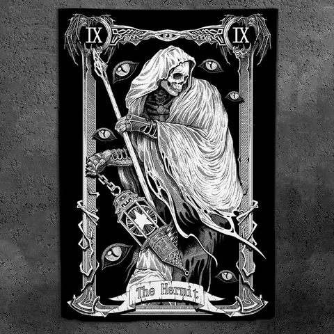 Черно-белый гобелен с черепом