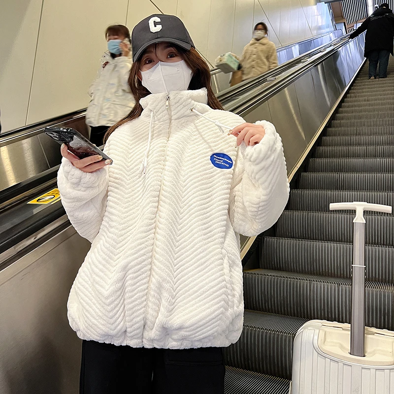 Winter women's corduroy parka women's Korean version loose plus size women's elegant stand collar Harajuku jacket couple jacket