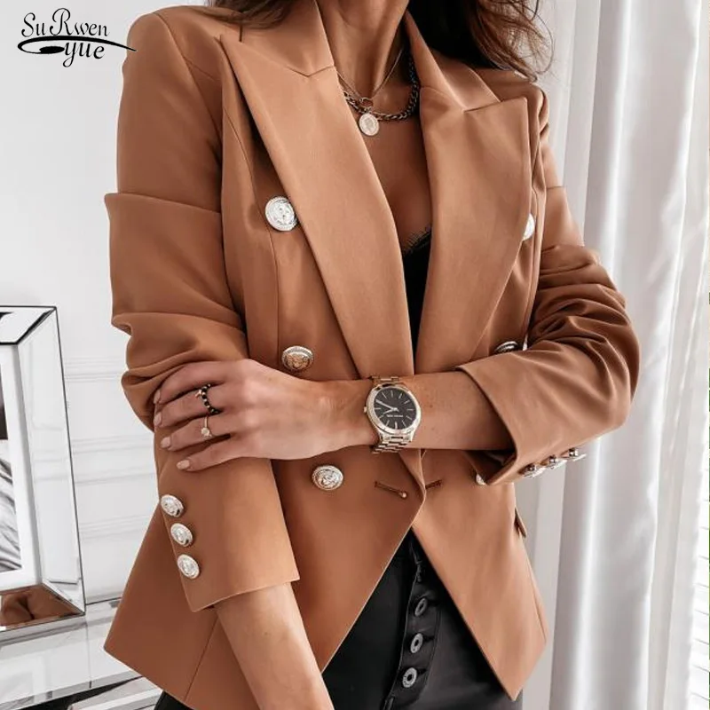 

Autumn New Fashion Elegant Office Lady Long Sleeve Khaki Suit Double-breasted Coat Suit Jacket Women Jackets Loose Jacket 17318