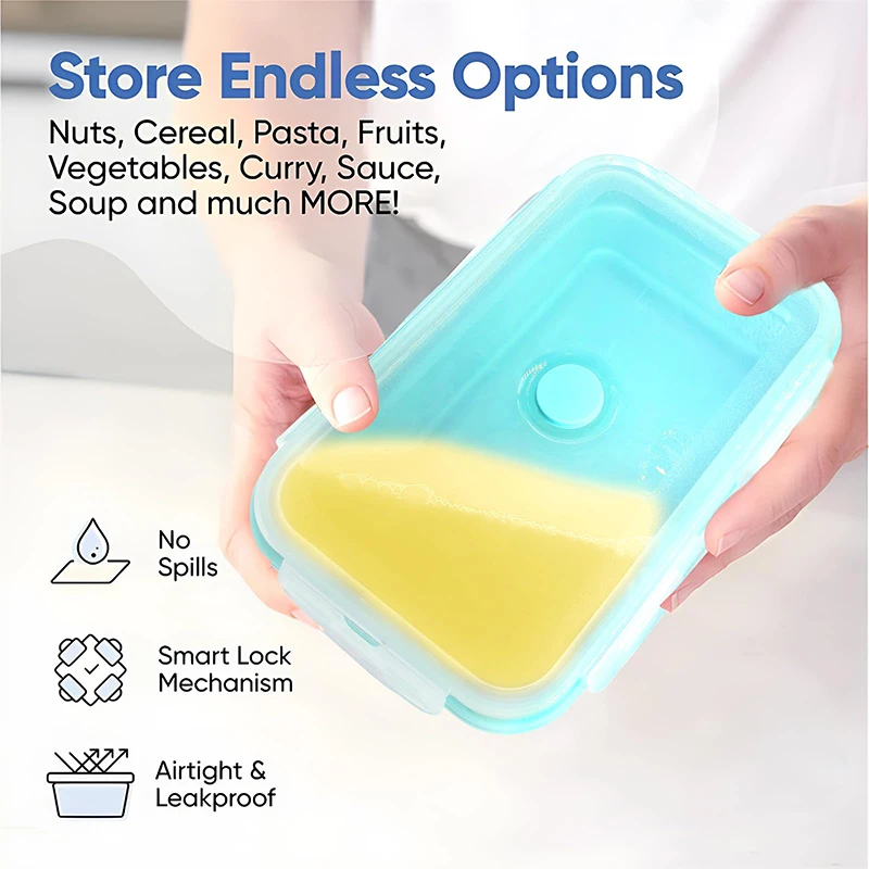 Силиконовый ланч-бокс Bento Box складной контейнер для хранения продуктов с крышками