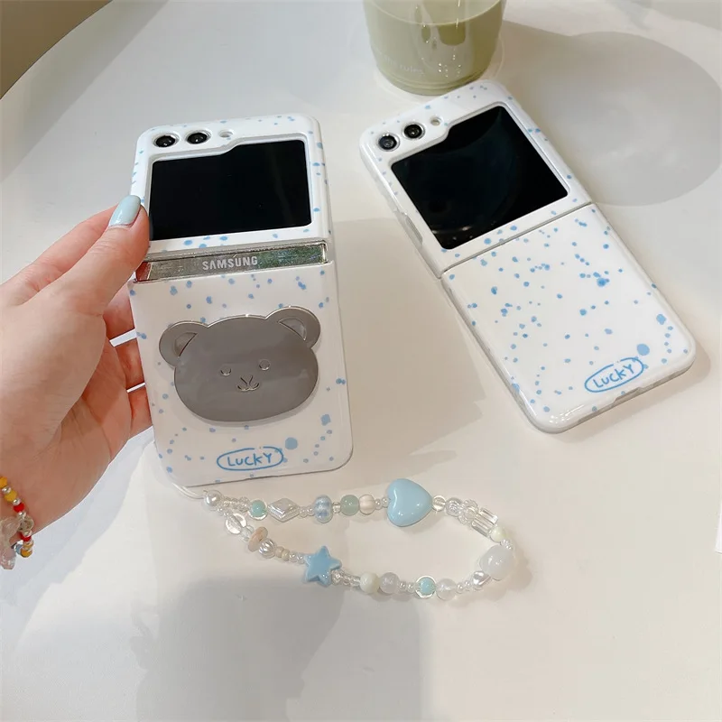 Фото Простой держатель с синими чернилами в горошек, чехол для телефона Samsung Galaxy ZFlip6 4 3, Твердый Чехол для Flip5 Flip3 Flip4, Твердый чехол с кронштейном №3