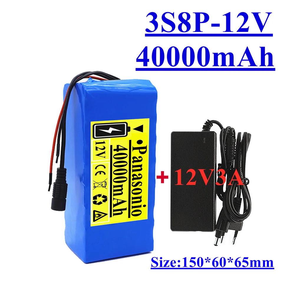 

12V 40Ah 18650 Lithium Battery Pack 11.1v 12.6v 40000mah Capacity Miner's Lamp 800W High power Batteries+3A Charger