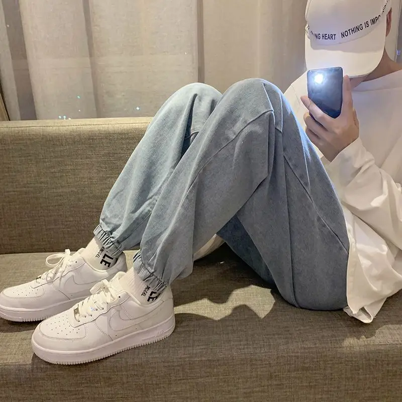 Demin Trousers Casual Pants Jeans Spring 2023 Cargo Men Fashion Men's Clothing Pockets Autumn Sweatpant Fit Ankle Length MOOWNUC