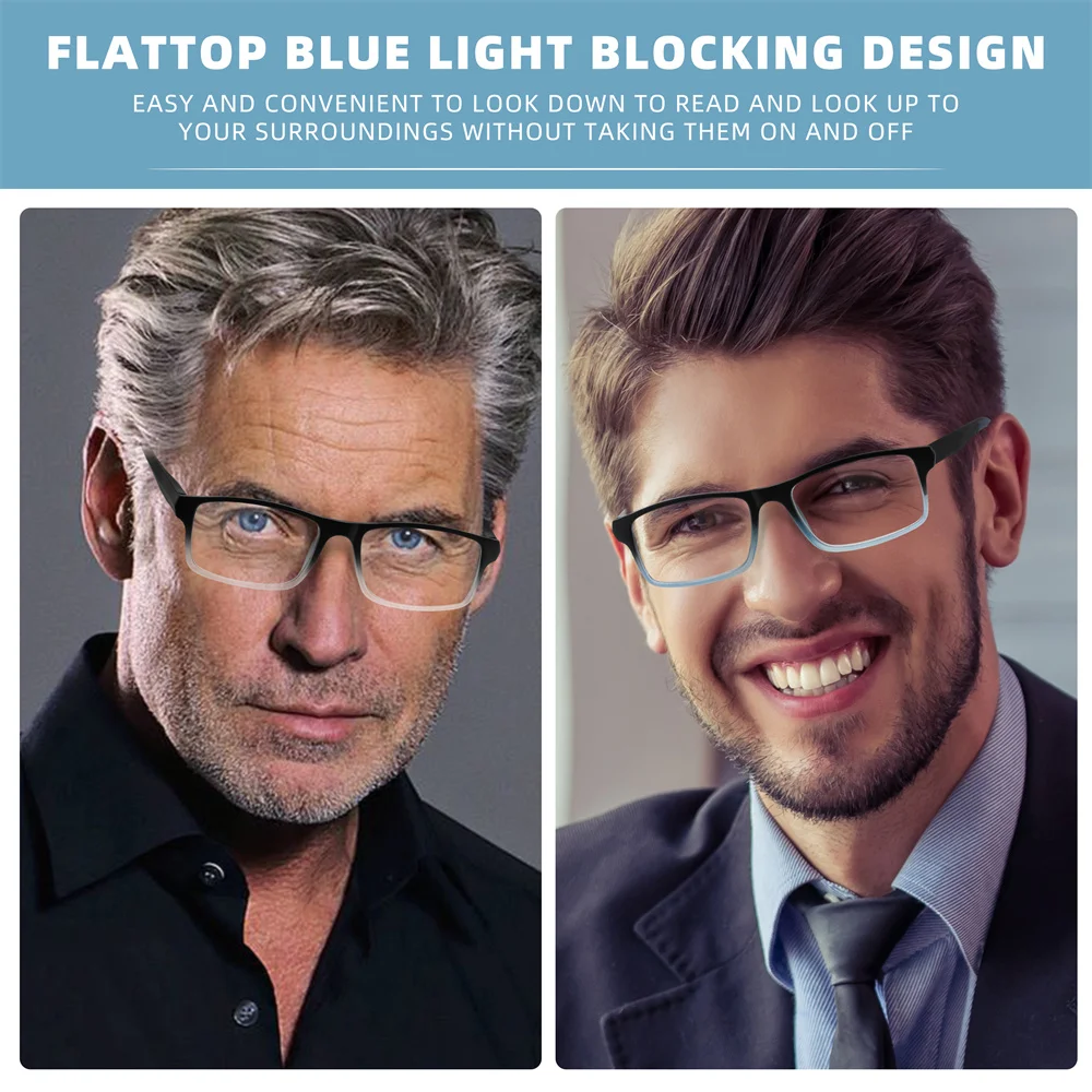 MODFANS Стильные прямоугольные мужские синие плотные очки для чтения с градиентом
