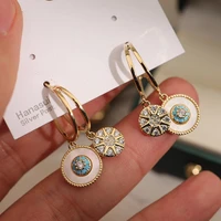 elegant round shell zircon flower pendant gold earrings korea luxury jewelry wedding party temperament for women accessories