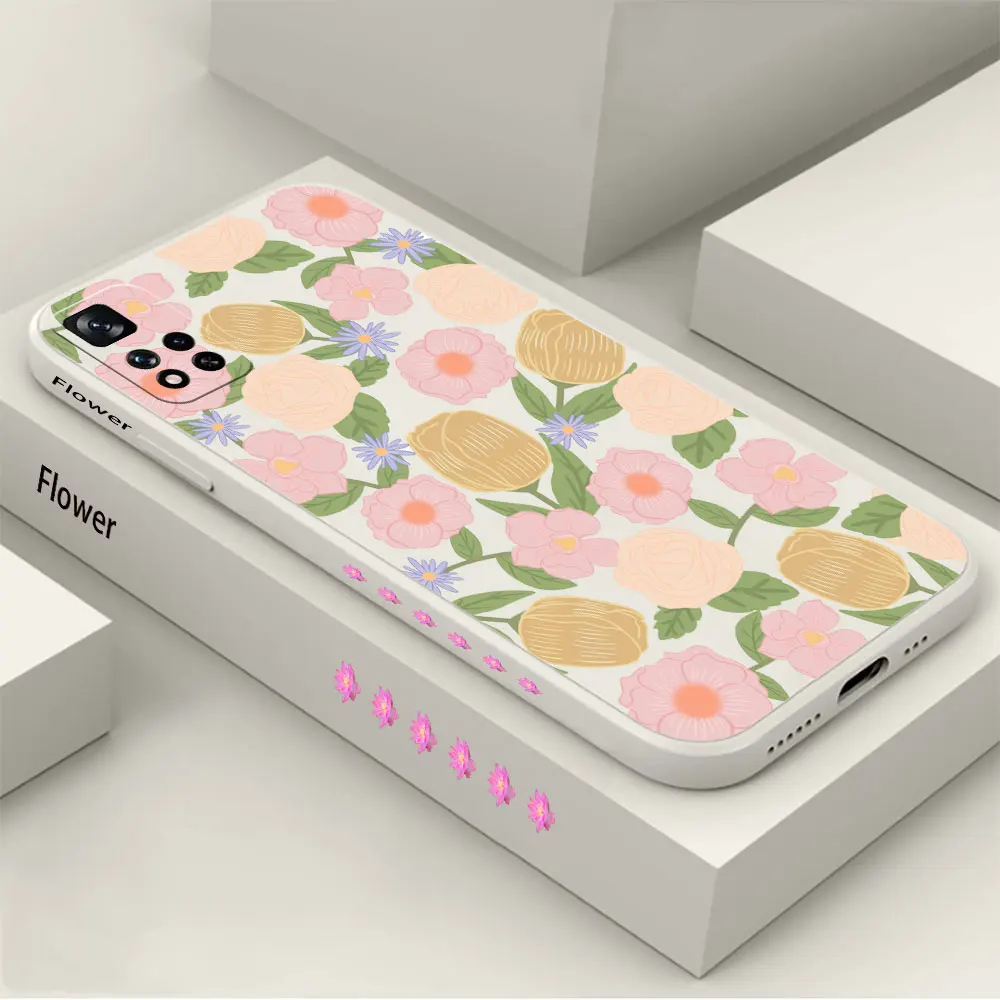

Retro Rose Flower Phone Case For Redmi 12 11 11T 11R 11E 11S 10 10T 9 9T 8 Pro Plus Max 4G 5G Liquid Silicone Cover Fundas Cqoue