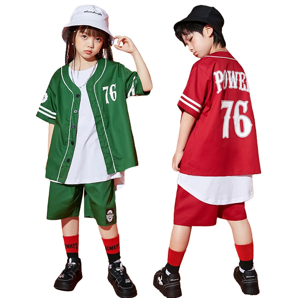 LOlanta Sports Wear for Kids Boys Baseball Jersey Button Shirt Girls Hip Hop Dance Coat Shorts Outfits Badminton Performance