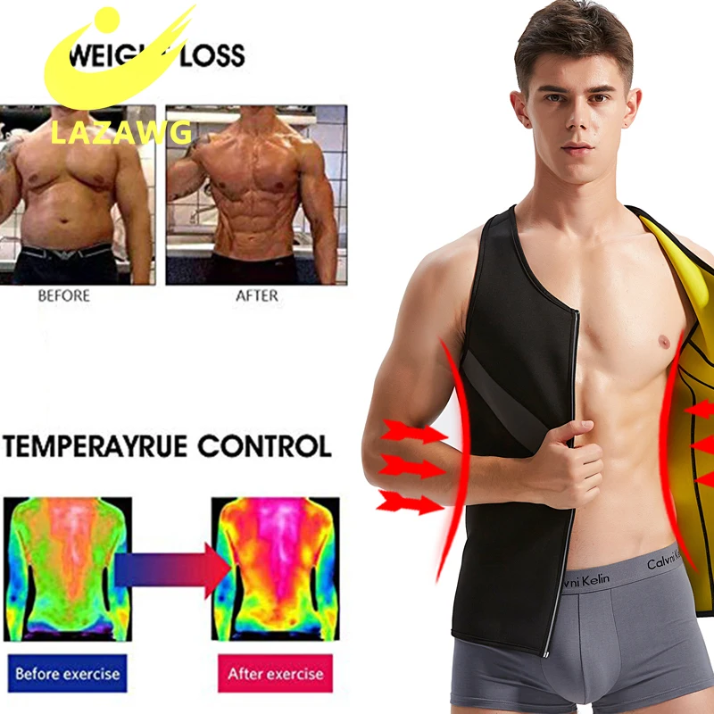 LAZAWG Men Body Shaper Waist Trainer Vest Slimming Shirt Sauna Sweat Tank Tops Neoprene Undershirt Fat Burner Workout Shapewear