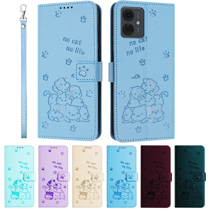 Wallet Phone Case for Funda Motorola MOTO E14 G55 G35 G85 G34 G24 G54 G84 G14 G04 S50 Neo Cases kawaii Cat Leather Flip Cover