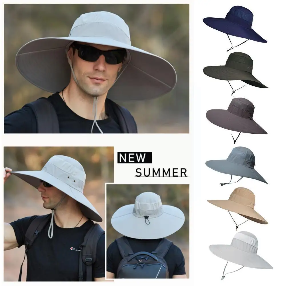

Outdoor Waterproof Large Brim Fisherman Hat Men Fishing Hat Safari Cap Hiking Bucket Protection Sun Summer Visor Camping K4T4