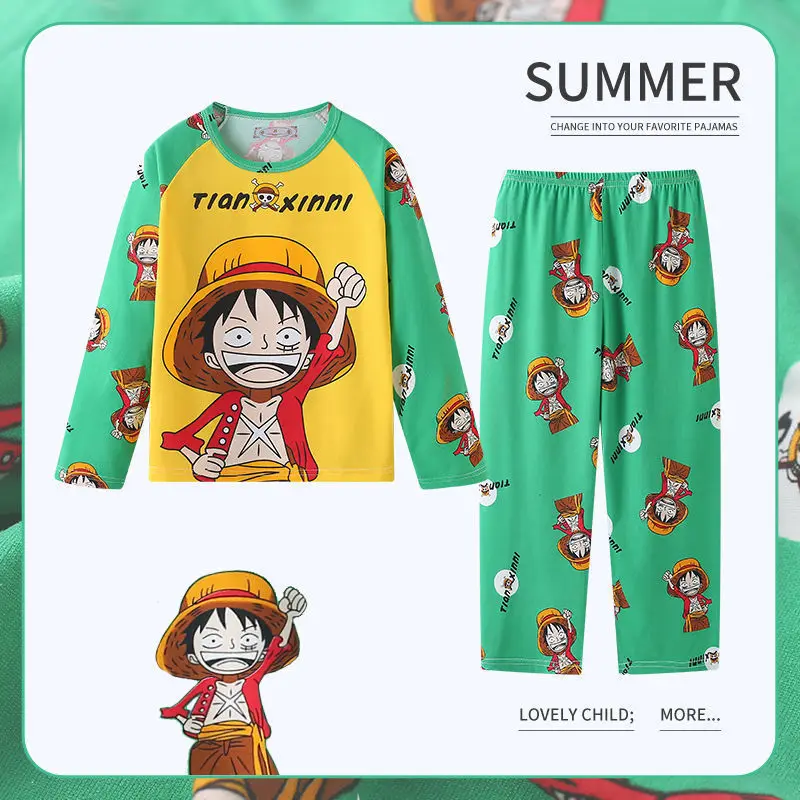 

Детские пижамные комплекты Luffy, одежда для сна, пижамы с длинным рукавом для девочек, тонкий мультяшный костюм из двух предметов для мальчик...