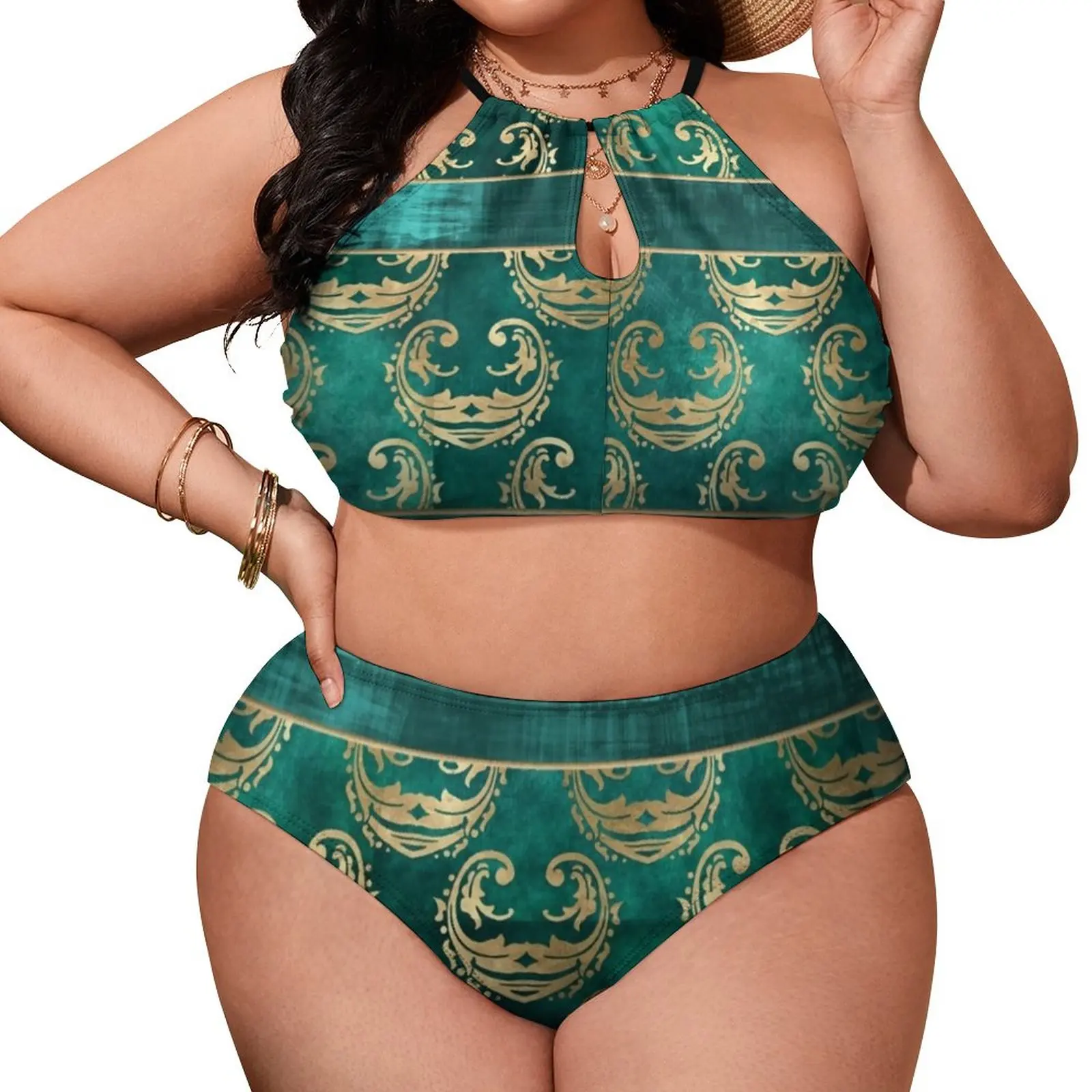 

Купальник-бикини в стиле барокко, винтажный золотистый дамасский комплект для плавания, стильная купальная одежда, пляжная одежда для серфинга, подарок на день рождения
