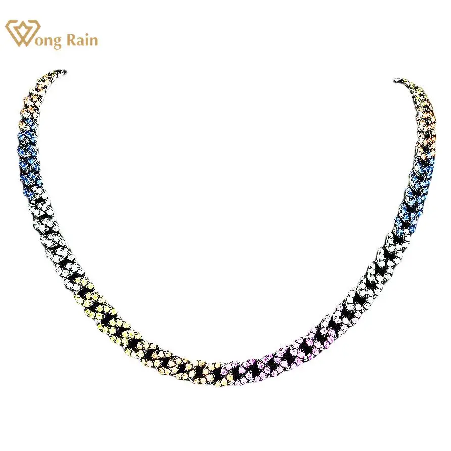 

Wong Rain Hip Hop 925 Sterling Silver Lab Sapphire High Carbon Diamonds Gemstone Cuban Chain Necklace Fine Jewelry Wholesale