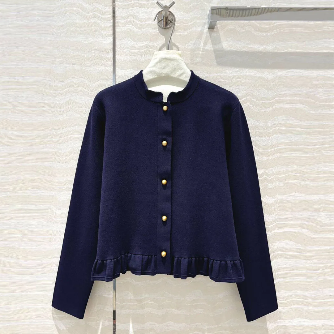 Новинка 2024 осенняя мода однотонные оборки лоскутные жемчужные пуговицы