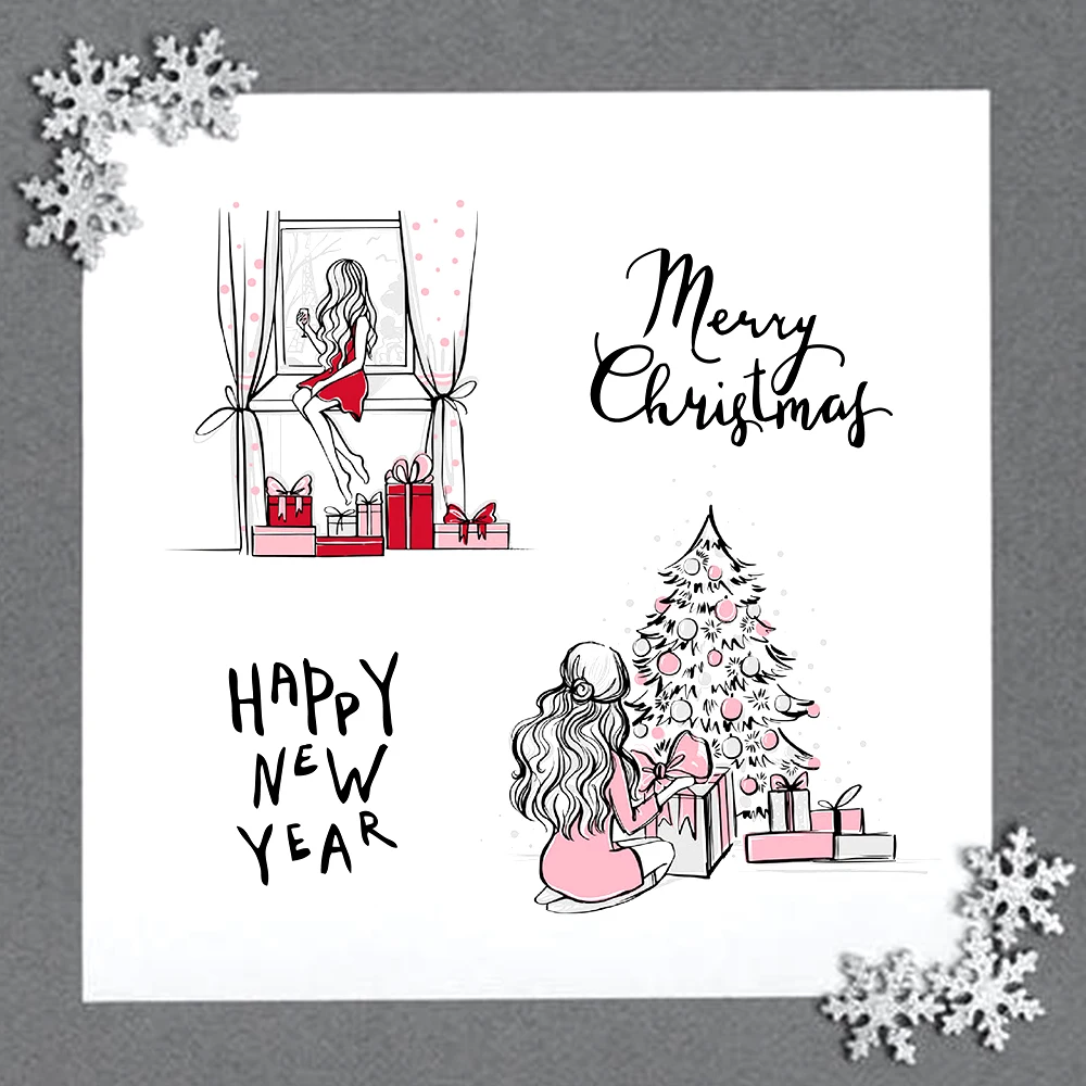 Рождественская елка/Девочка/Милая свинка прозрачные штампы и пресс-формы для DIY