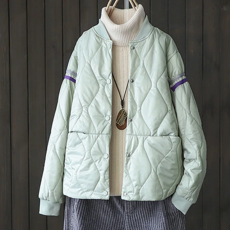 

Winter New Short Down Padded Jacket Elegant Office Lady Coat Women Winter Warm Baseball Collar Coat with Button Female 2022