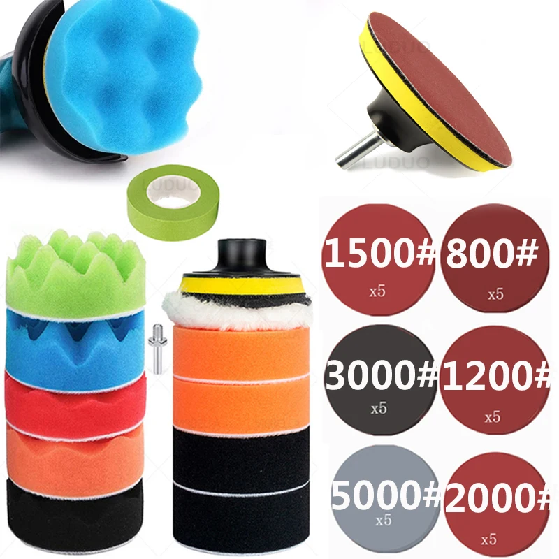 

Drill Adapter 15pcs/set Polishing Buffing Sandpaper Car 3inch Waxing Disc Kit Pad Polishing Polisher Car Polish For Wool Sponge