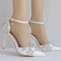 wedding shoes bride 7cm heels crystal white pumps christmas day evening party luxury sandals heel plus size 43